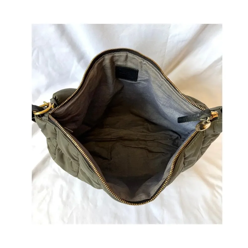 Rare Clare V Quilted Puffy Nylon Moyen Bag, Army Olive Green, Puffy Twist Strap